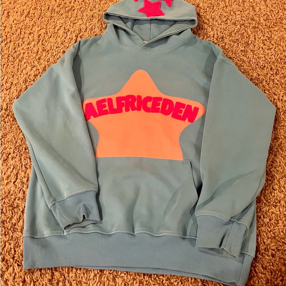 Aelfric Eden Teal Crewneck Hoodie with Orange Star & Pink Logo